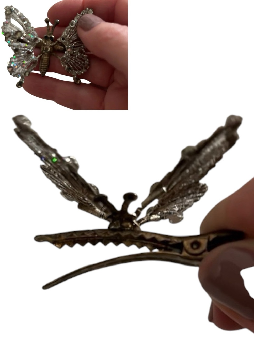 Sparkling Rhinestone Butterfly Hair Clip with Moving Wings Silver Tone Accessory